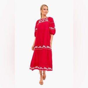 The GREAT. Red Rose The Heirloom Short Sleeve Maxi Midi Dress size large (3)